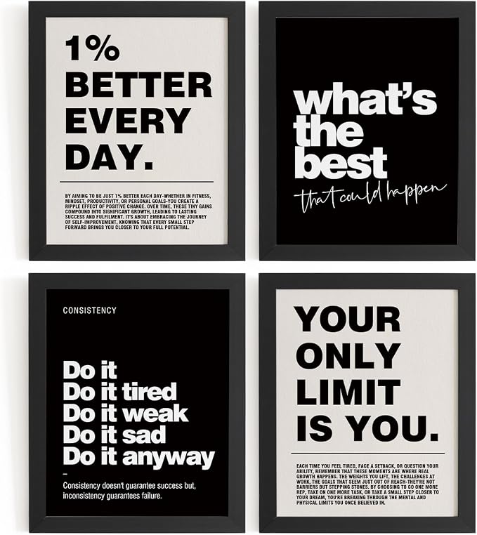 DSHFG Motivational Inspirational Office Wall Art Decor Prints Set of 4 | Black Office Motivational Wall Decor Trendy Retro Positive Affirmations Quotes Wall Decor Posters, 8x10 Unframed