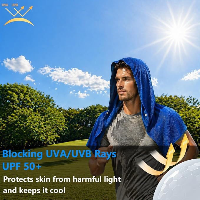 Jaende 2Pack Cooling Hoodie Towel, UPF 50+ Sun Protection Ice Towel, Instant Cooling Towels for Neck and Face, Perfect for Sports, Gym, Workout, Yoga, Running & Hot Weather