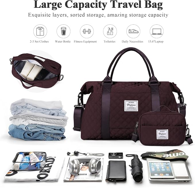 Travel Duffel Bag, Carry On Overnight Weekender Bags for Women | Travel Bag with Wet Pocket & Trolley Sleeve, For Spirit Airlines 18x14x8 Personal Item Bag