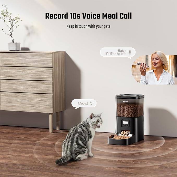 Espelho Automatic Cat Feeder- 4L Timed Cat Food Dispenser 1-6 Meals Control for Cat and Small Dog- Auto Pet Feeder with Desiccant Bag Keep Fresh for Reliable Easy Set Up and Clean- Voice Recorder