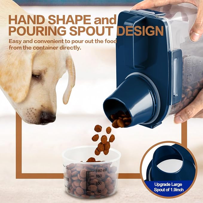 TIOVERY Upgraded Dog Food Storage Container Small, Cat Food Container Airtight, Pet Food Container Dispenser with Pour Spout, Measuring Cup and 4 Seal Buckles for Dogs, Cats, Birds (Blue)