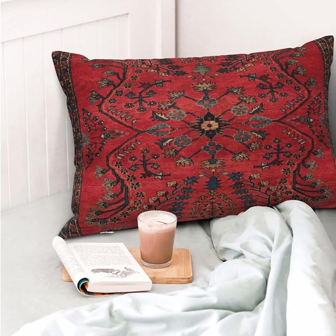 Red Persian Carpet Vintage Antique Nature Fine Pillow Covers Decorative Lumbar Throw Pillowcase 12x20 Inch Couch Cushion Cover for Home Decor Living Room Bedroom College Dorm Bed Car Sofa