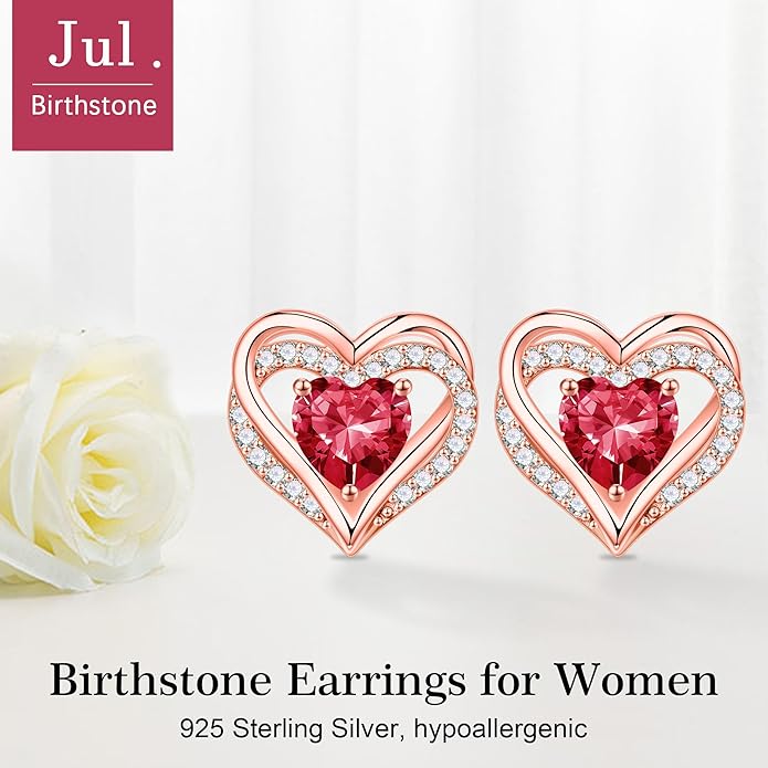 Iefil Christmas Earrings for Women, 925 Sterling Silver Birthstone Stud Earrings Birthday Gifts for Women