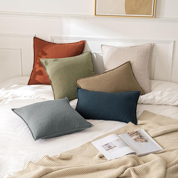 MIULEE Decorative Linen Lumbar Pillow Covers 12x20 Inch Khaki | Boho Farmhouse Fall Autumn Couch Throw Pillows for Bed, Pack of 2 Accent Modern Pillowcases, Sofa Livingroom Home Decor