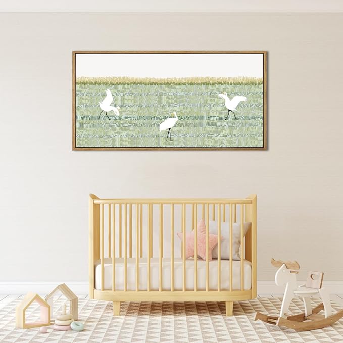 ANHUIB Large White Heron Wall Art Framed Green Abstract Wall Decor Modern Line Art Print Minimalist Matisse Painting for Living Room Office Bedroom 20x40 Inch