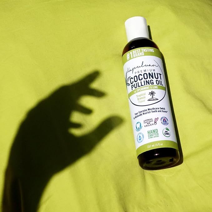 Kapuluan Coconut Oil Pulling for Teeth and Gums Mouthwash, 100% Pure and Natural, Non-GMO, Ayurvedic – Refreshing Spearmint and Lime Essential Oils