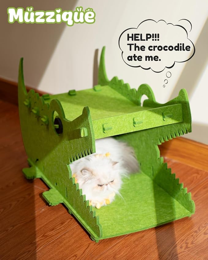 Thickened Felt Cat Bed House, Cat Hideaway Condo with Perch, for Indoor Cat | Elevated Large Furniture for 35 LBs Puppy, Rabbit Hideout Cave, Kitten Hidden Play Hole, Cute Crocodile Scratching Pet Sofa