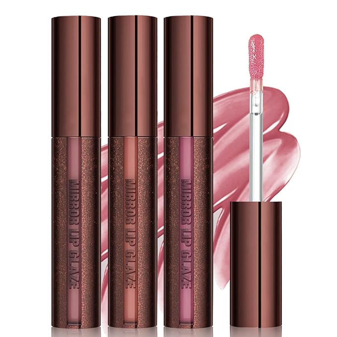3 Colors Moisturizing Glossy Lip Gloss Lipstick Tint，Korean Long Lasting & Waterproof Lip Stain| Glossy Lip Gloss with Lovely Soft Butter Gloss | Buildable, Blendable, Moisturizing, Non-Sticky