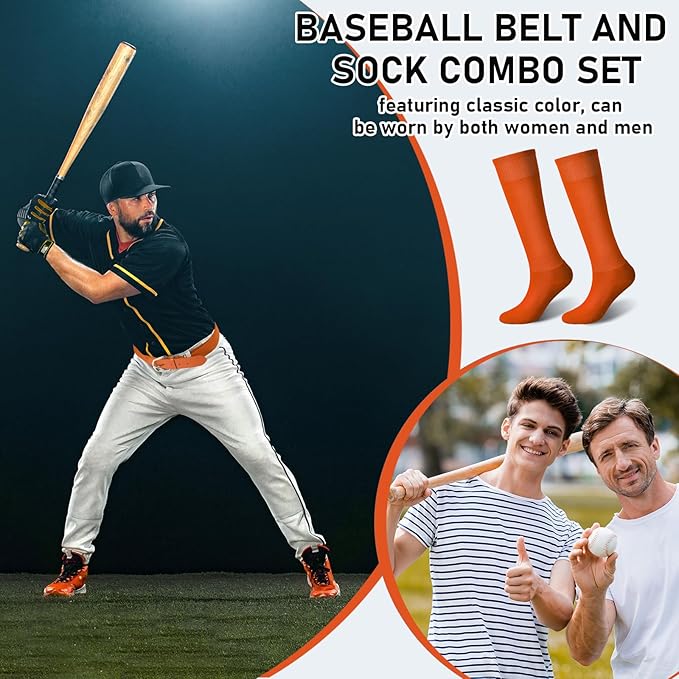 Zhanmai Baseball Belt and Socks Combo Adjustable Softball Socks and Elastic Waist Belt for Youth Boys Girls, Adult