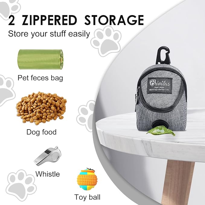 FuninCrea Dog Treat Pouch Bag, Dog Treat Bag with Built-in Poop Bag Dispenser Dog Training Treat Pouch for Walking Oxford Cloth Dog Training Bag for Travel Outdoor Training (Grey)