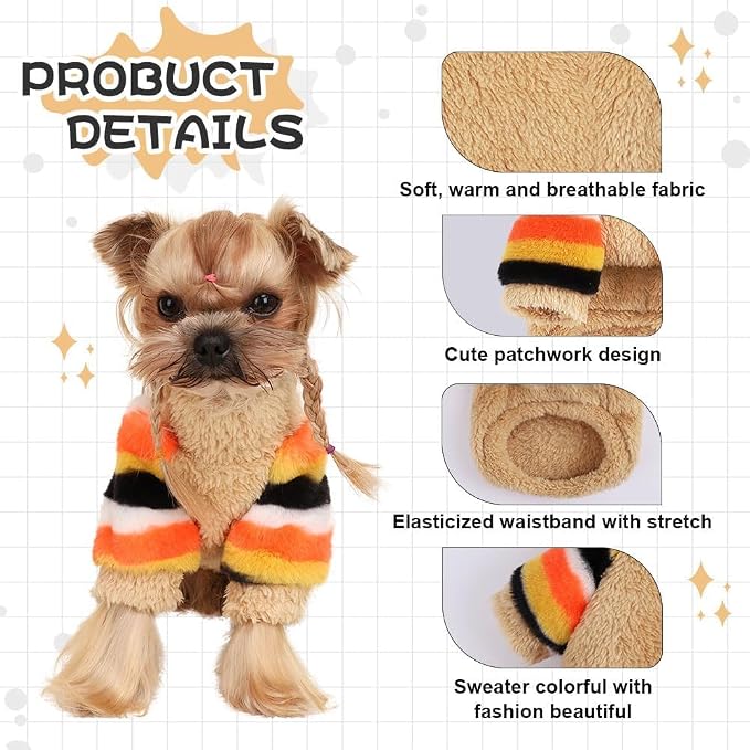 Dog Sweaters for Small Dogs, Chihuahua Fleece Clothes, Clothes Winter Warm Puppy Boys Girls, Rainbow Sleeve Sweater,Tiny Outfits Teacup Yorkie (Khaki, XX-Small)