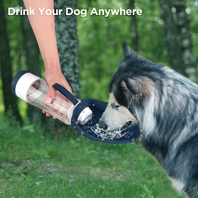 Uppetly Dog Water Bottle, Portable Pet Water Bottle with Food Container and Drinking Feeder, Leak Proof, BPA-Free, Foldable Puppy Water Cup Dispenser for Outdoor Walking, Travel, Hiking 20OZ