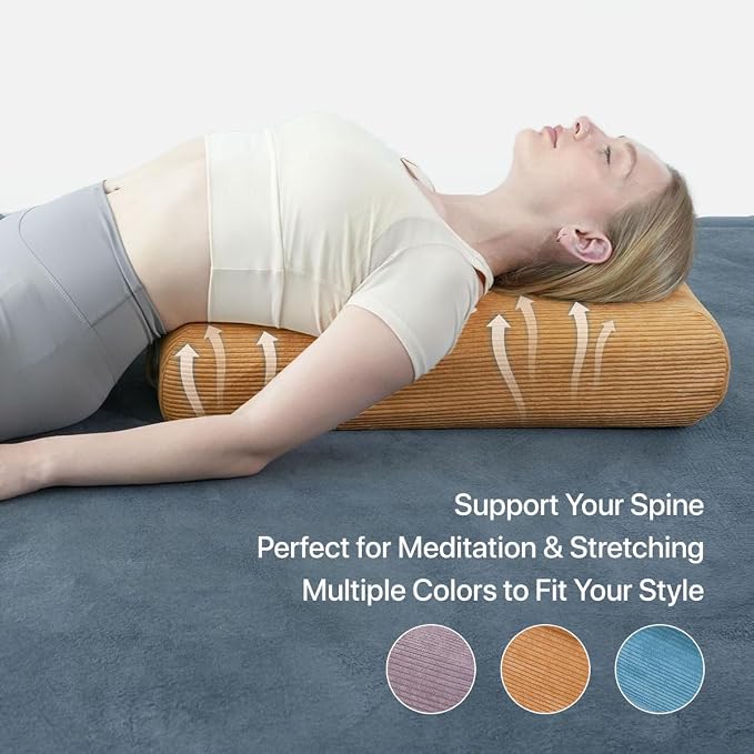 Yoga Bolster Pillow for Meditation and Support - Rectangular Foam Cushion with Removable Corduroy Cover, Machine Washable Suede-like Pillowcase & Convenient Carry Handles for Women Blue