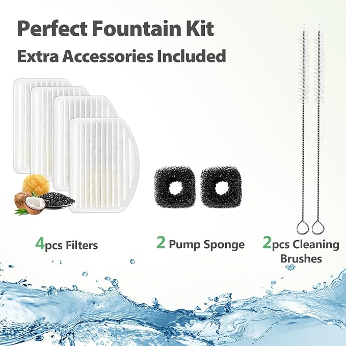 ORSDA Cat Water Fountain Stainless Steel, 3L Automatic Pet Drinking Fountain for Cats Inside, Dog Water Dispenser with Adjustable Water Flow and 6 Replacement Filters for Cats, Dogs (D60)