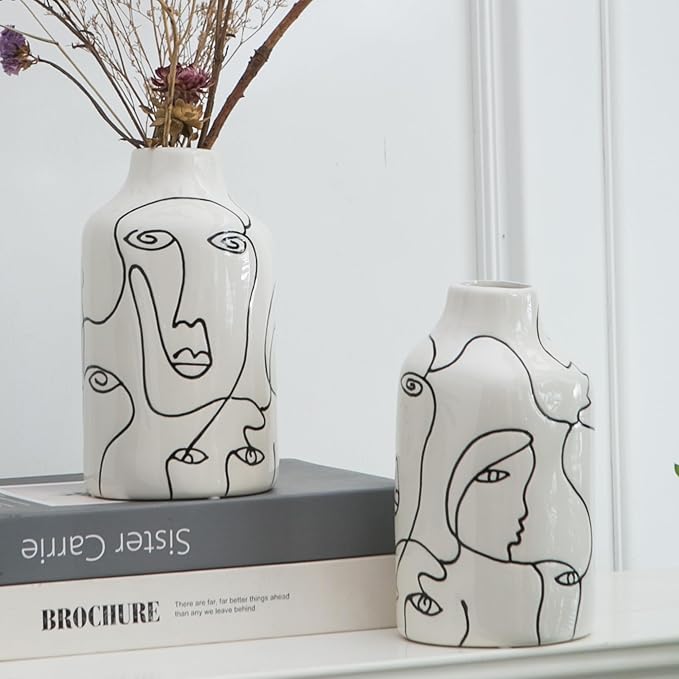 Kimdio Ceramic Vase for Home Decor, Abstract Irregular Design Flower Vase, Living Room Decor Minimalist Decorative Vases for Pampas Grass