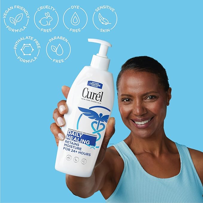 Curel Daily Healing Body Lotion for Dry Skin, Dermatologist Recommended Hydrating Body Lotion with Advanced Ceramides Complex, 13 Oz