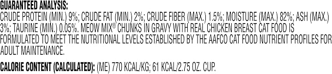 Meow Mix Chunks in Gravy, Wet Cat Food with Real Chicken Breast, 12 Cups