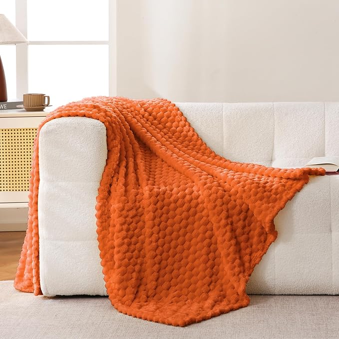 Bnuitland Orange Flannel Throw Twin Size Blanket (60X80 inches), 300 GSM Fleece Cozy Warm Soft Home Decor Lightweight Bed Blanket for Adults, Suitable for All Seasons.