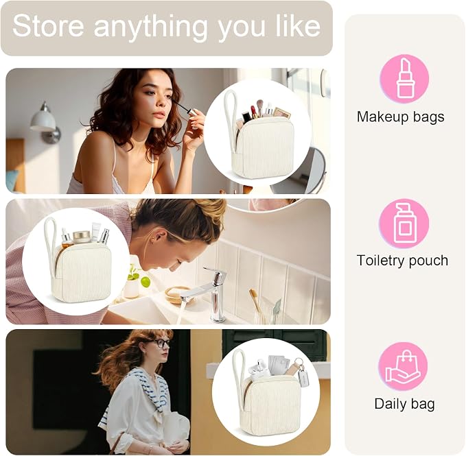 Corduroy Period Pouch for Women, Cute Sanitary Pad Pouch with Zipper, Portable Tampon Holder for Purse, Sanitary Napkin Storage Bag for Travel (Beige)