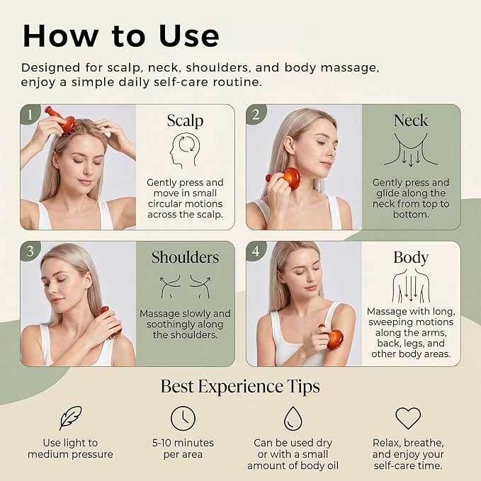 Meridian Massage Brush with 29 Copper Ball & Ergonomics Handle, Meridian Point Massager Comb with Storage Bag Chinese Spa Gua Sha Tool for Head Neck Back Arms Legs