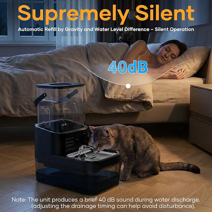 3L Filterless Cat Water Fountain, Wireless, Wastewater Separation | 4000mAh Rechargeable Battery,Motion Sensor Activation,Separate Water Tanks,Gravity Water Refill,Stainless Steel Bowls,Quiet