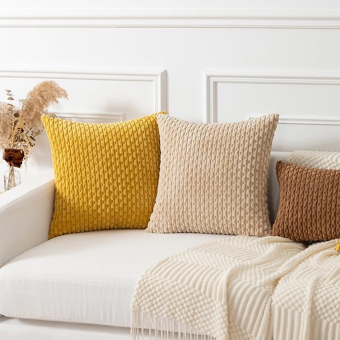 Kevin Textile Soft Corduroy 14"x22" Pillow Cover 1 Pack, Mustard Yellow | Boho Stripe Plush Corduroy Decorative Oblong Cushion Cover Modern Farmhouse Home Decor for Sofa Couch Bed Chair