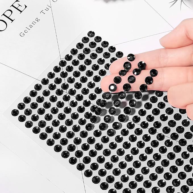 3555pcs Self Adhesive Face Gems for Makeup, Festival Jewels, Hair Gems, Rhinestone Stickers for Face, Eye, Makeup, Nail, Body, Crafts 5sheets (black-3/4/5/6/8mm)