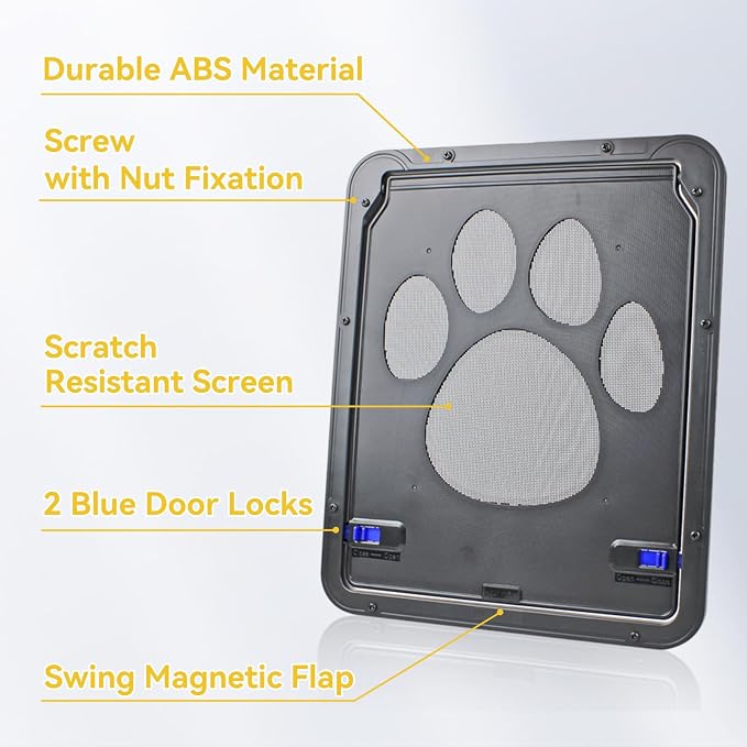 Dog Screen Door, 8"×10.2" Cat Door for Window Screen, Magnetic Closure Dual-Side Lockable Small Pet Door for Cats & Small Dogs, Easy to Install, Black