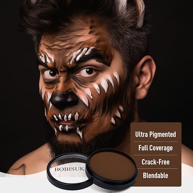 BOBISUKA Brown Face Body Paint, Water-Based Halloween Werewolf Face Painting Kit, Non-Toxic SFX Makeup Facepaints Safe for Kids & Adults Camo Wolfman Costume Cosplay Party