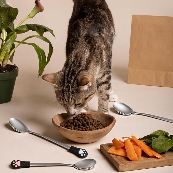 6PCS Stainless Steel Pet Can Spoon Set, Feeder Spoons for Cat Wet Food, Kitten Treats, Multi-Function Cat Treat Dispenser, Cats Food Holder, Pet Feeder, Dogs Cats Supplies for Feeding Can (colorful)