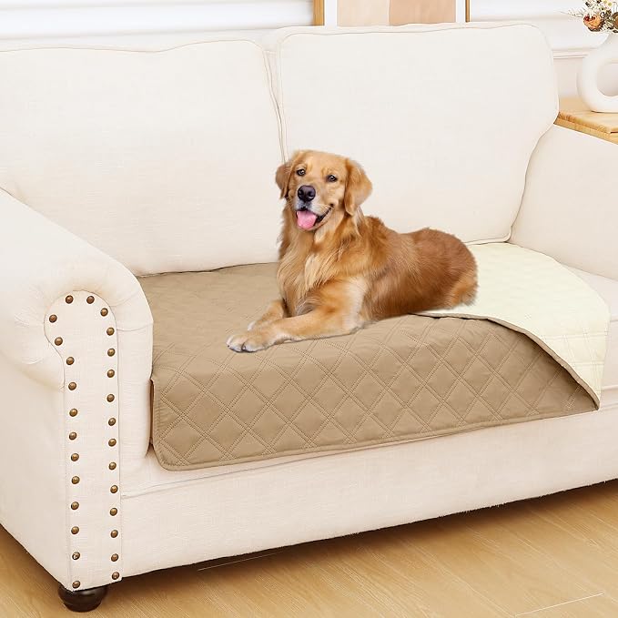 Smiry Waterproof Reversible Pet Couch Covers for Dogs | Pet Friendly, Soft Fabric, Washable Sofa Furniture Protector for Dogs Cat Kids, Checkered (30"x60", Camel/Beige)