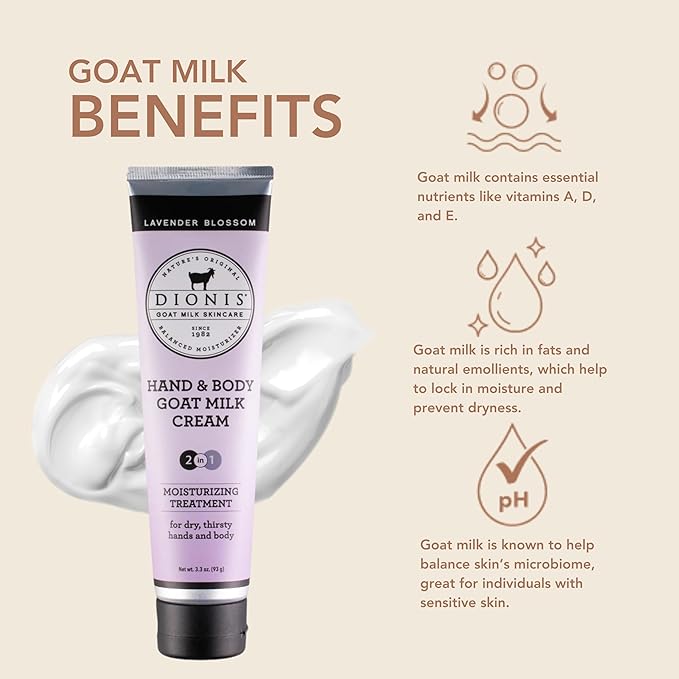 Dionis Goat Milk Hand & Body Cream Lavender Blossom 3.3oz (Pack of 1)