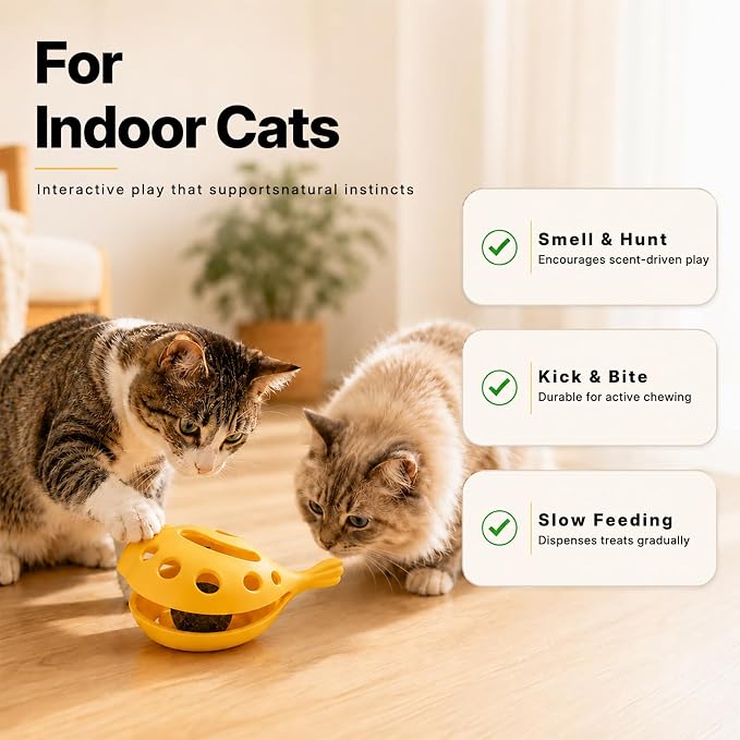 Cat Treat Puzzle Toy, Cat Puzzle Feeder with Refillable Catnip Ball