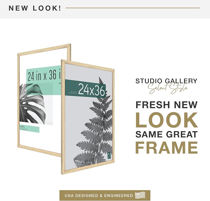 MCS Studio Gallery 24x36 Poster Frame Natural Woodgrain Engineered Wood, Vertical & Horizontal Wall Hanging Large Picture Frame for Photos, Posters & Art Prints (1-Pack)