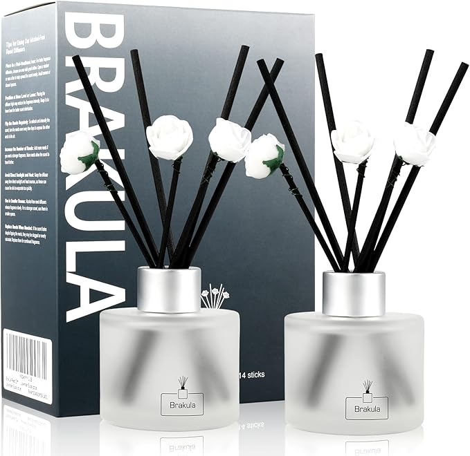 Brakula 2 Pack Reed Diffuser Set, Black Forest Scented, Home Fragrance with 14 Sticks Bathroom Decor, Reed diffusers for Home 6.76 fl oz(Black Forest)