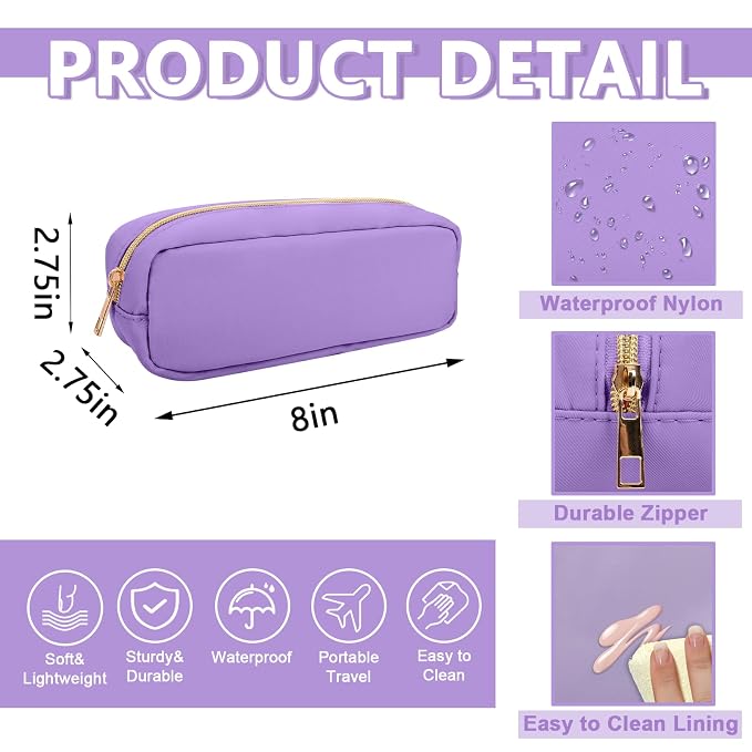 UIXIZQ Small Pencil Case Makeup Bag for Purse, Cute Pencil Pouch Preppy Nylon Makeup Brush Bag with Zipper, Girls Portable Stationery Storage Case Small Pen Bag for Office School College(Slim-Grape)
