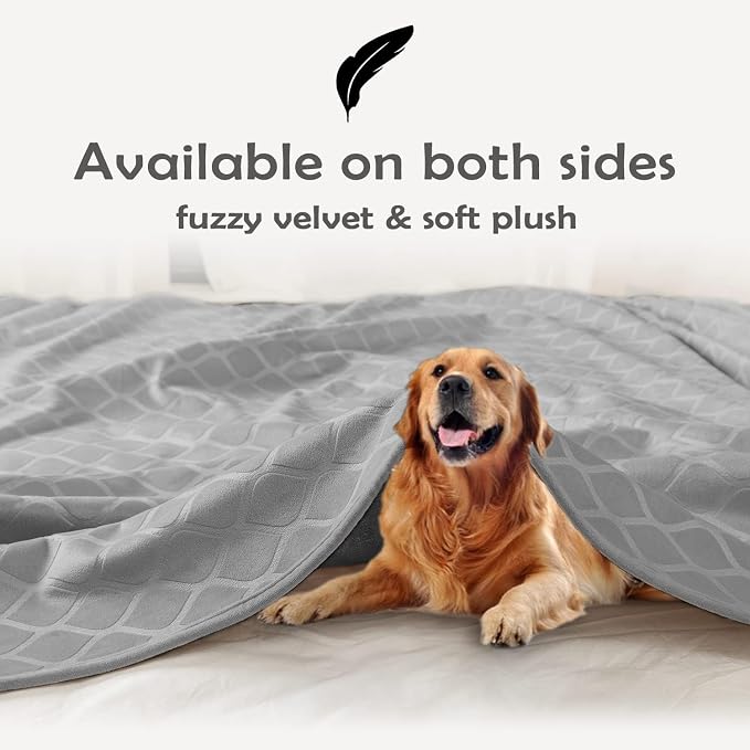 fuguitex Waterproof Dog Blanket Bed Cover Dog Crystal Velvet Moroccan Fuzzy Cozy Plush Pet Blanket Throw Blanket for Couch Sofa(30 * 70 inch, Light Grey+Grey)
