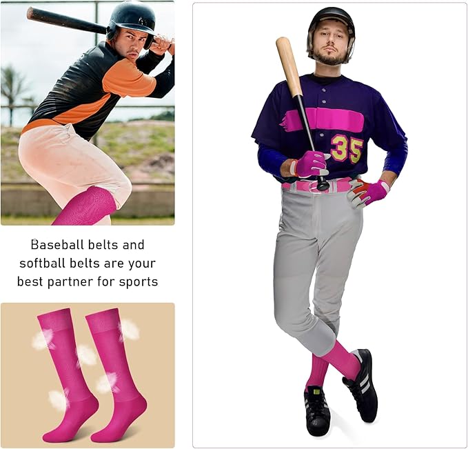 Zhanmai Baseball Belt and Socks Combo Adjustable Softball Socks and Elastic Waist Belt for Youth Boys Girls, Adult