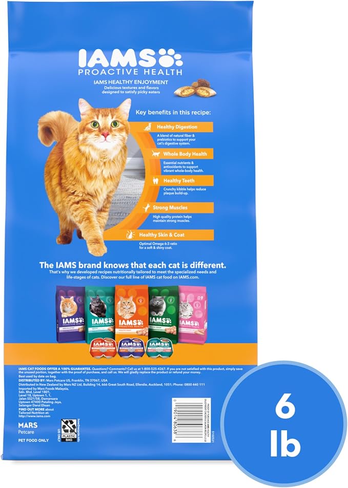 IAMS Healthy Enjoyment Dry Cat Food, Chicken & Salmon Recipe, 6 lb | Vet-recommended, Real Chicken #1 ingredient, Natural fiber & prebiotics, Supports Immune & Digestive Health, Muscle Care