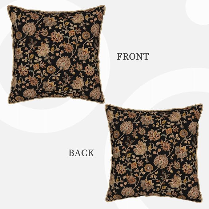 Vintage Tapestry Velvet Pillow Covers 18x18 In Black Brown Bohemian Boho Carpet Throw Pillows for Couch Soft Cushion Covers Pillowcase Rustic Retro Rug Pillow Cases for Sofa Bed Living Room Outdoor