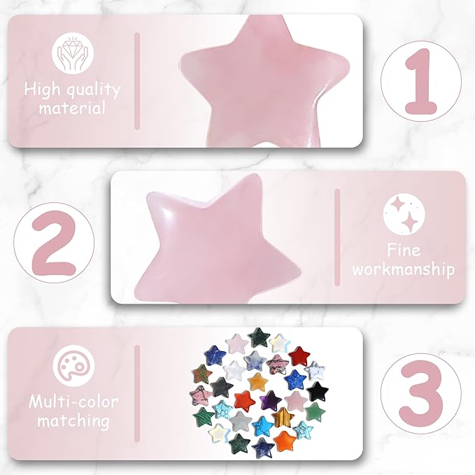 QINJIEJIE 20 PCS Rose Quartz Star Crystals Natural Crystal Polished Healing Cute Mini Pocket Stones Palm Thumb Star Gemstones Set Bulk Wholesale Reiki Energy Balancing Crystal Gifts for Women