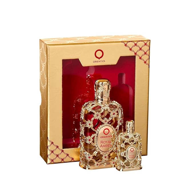 Orientica Luxury Collection Royal Amber 2-Pc Gift Set Eau De Parfum - Fruity, Gourmand, Amber, Woody, Vanilla, Bergamot, Melon, Pineapple, Musk - Arabic Perfume for Men & Women - 30ml + 7.5ml