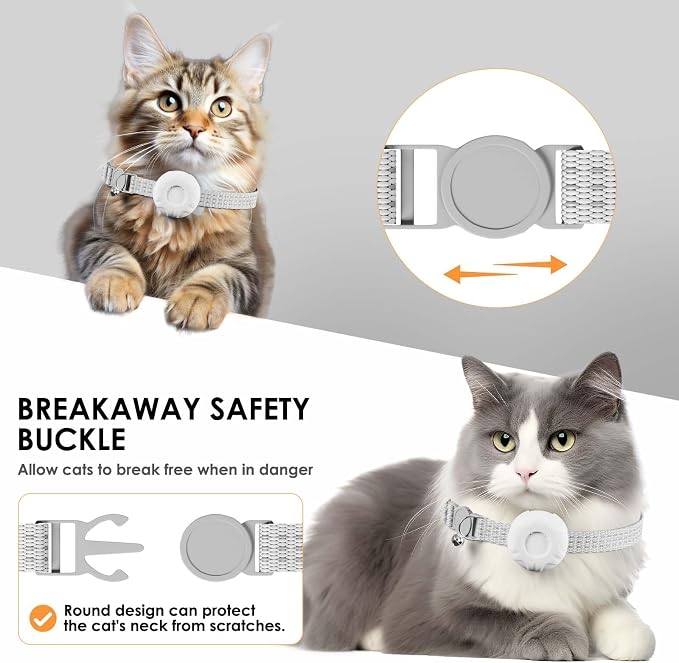 Cat Tracker with Cat Tracker Collar, Mini GPS Tracker, Pet Trackers, No Subscription, Anti-Lost Trackers, Finder Tag for Vehicles, Pets, Kids, White