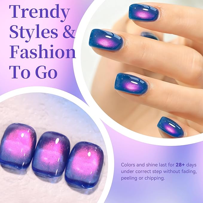 Born Pretty Jelly Glass Navy Blue Cat Magnetic Eye Gel Polish,2026 Spring Summer Fruit Navy Blue Holographic Glitter Shimmer Sheer Magnetic Gel Polish Salon DIY at Home