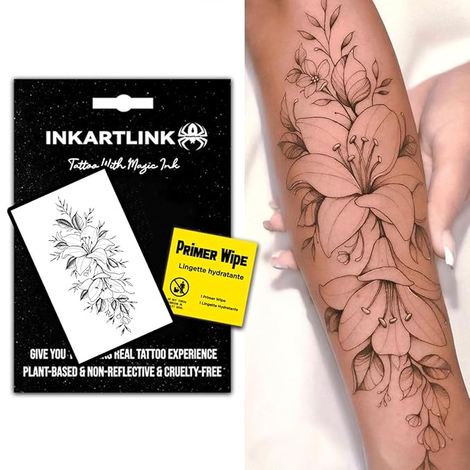 INKARTLINK Semi Permanent Tattoo, 15-day Temporary Tattoo, Flower Tattoo for Women, Waterproof and Anti-reflective, Exquisite Packaging, Unique Design (Flowers 7)