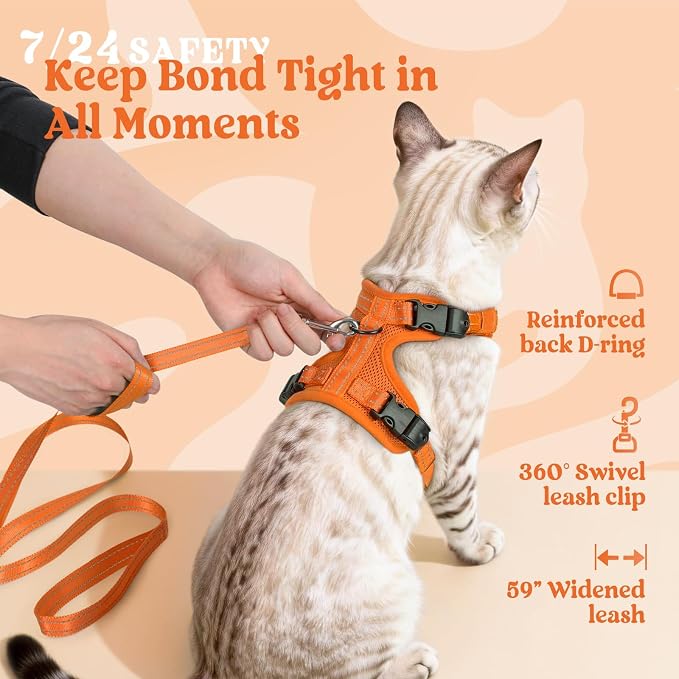 rabbitgoo Cat Harness and Leash, Easy-on with Neck Buckle, Orange