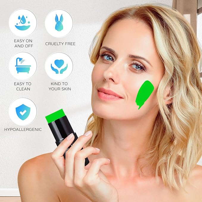 Go Ho Light Green Face Body Paint Stick,Water Based Washable Green Face Paint Stick,Non-toxic Full-coverage Cream Body Paint for Halloween Costumes Cosplay SFX Makeup