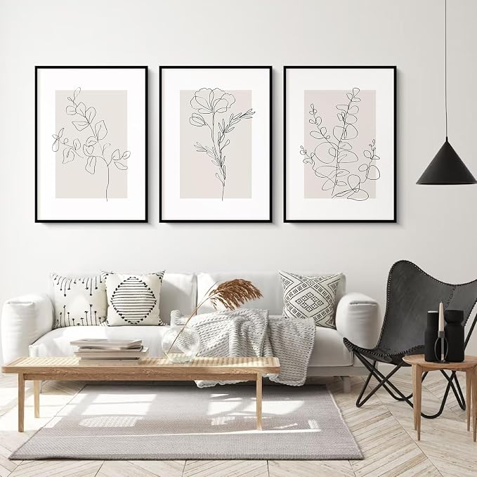 Neutral Botanical Prints Wall Art Flower Minimalist Canvas Wall Decor Vintage Line Wall Art Floral Plant Painting Pictures Beige Boho Artwork Farmhouse Poster for Bedroom 12x16 Inch Unframed Set of 3