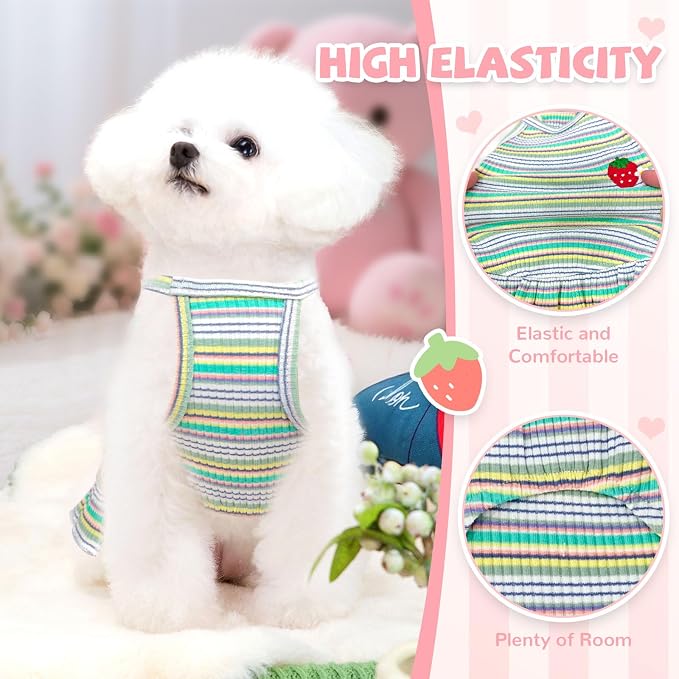Cute Small Dog Dress Girl Female Dog Clothes Spring Summer Pet Puppy Cats Striped Dress Outfits for Shih Tzu Yorkies Chihuahua Maltese(Strawberry Green,XX-Large)
