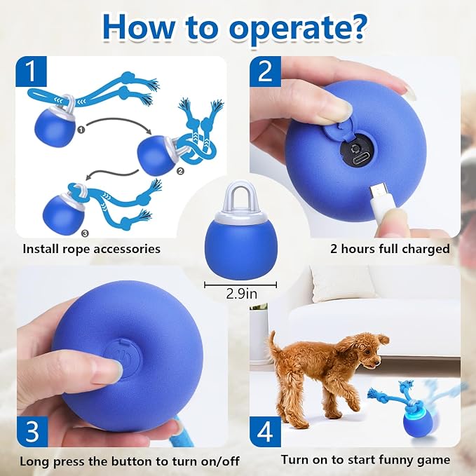 Saolife Interactive Dog Toys with Motion Activated, Squeaky Dog Toy Active Rolling Ball for Puppy and Medium Dogs, USB Rechargeable